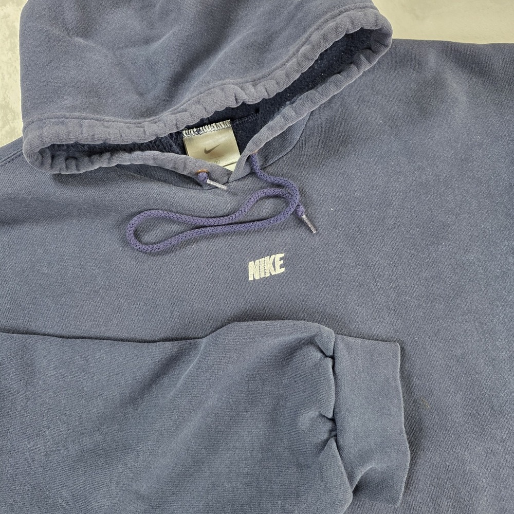 Vintage Nike Hoodie Centered Spell‎ Out Nike Logo Men Sz XL Fleece Pullover Navy